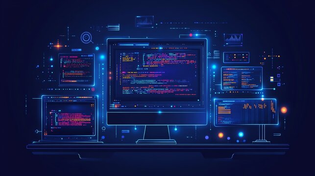 A flat vector illustration of a coding concept
