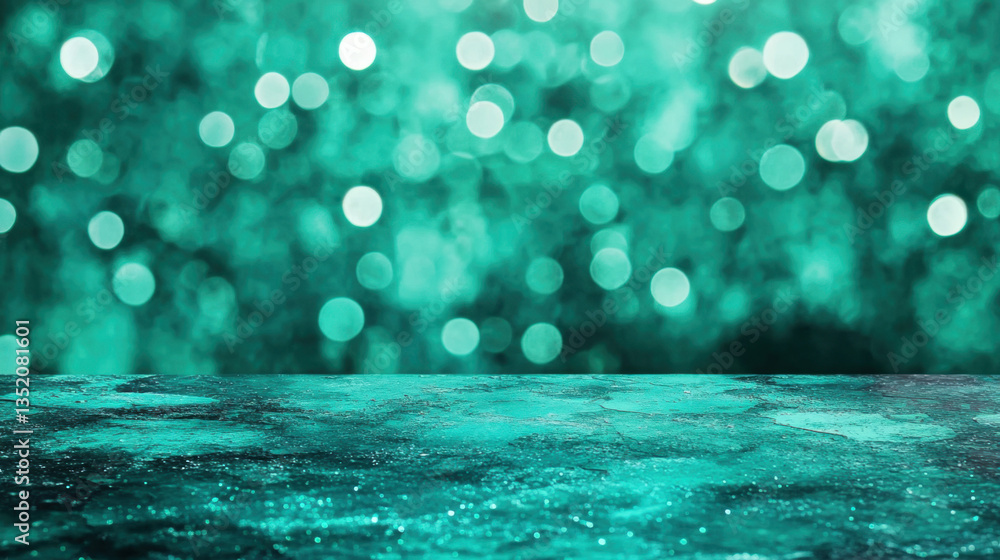 Poster shimmer background, a vibrant teal background with soft bokeh effects and textured surface.