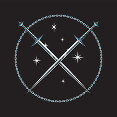 two sword crossed in rounded chains