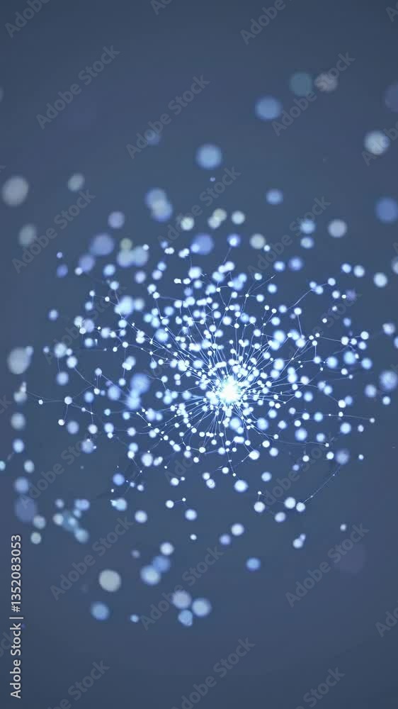 Poster abstract video concept with a top-down angle, showcasing a network of glowing nodes and lines, creat