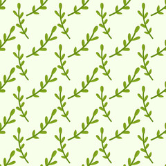 Pattern of green twigs on a light green background