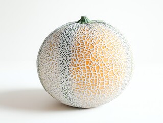 Fresh Cantaloupe Melon Close-up on White Background Perfect for Food Advertising