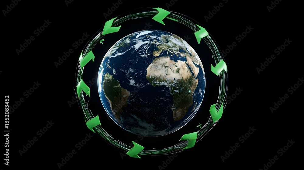 Poster conceptual image of the earth model encircled by green arrows symbolizing the global recycling movem