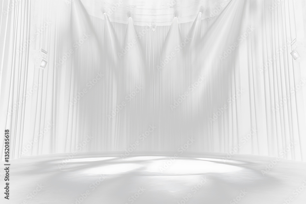 Poster empty stage with spotlights and curtains.