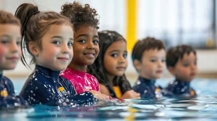 Children learning to swim in indoor pool