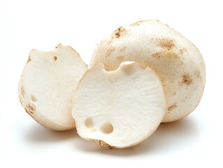 Giant Puffball Mushroom Cut Open Displaying White Interior Isolated on White