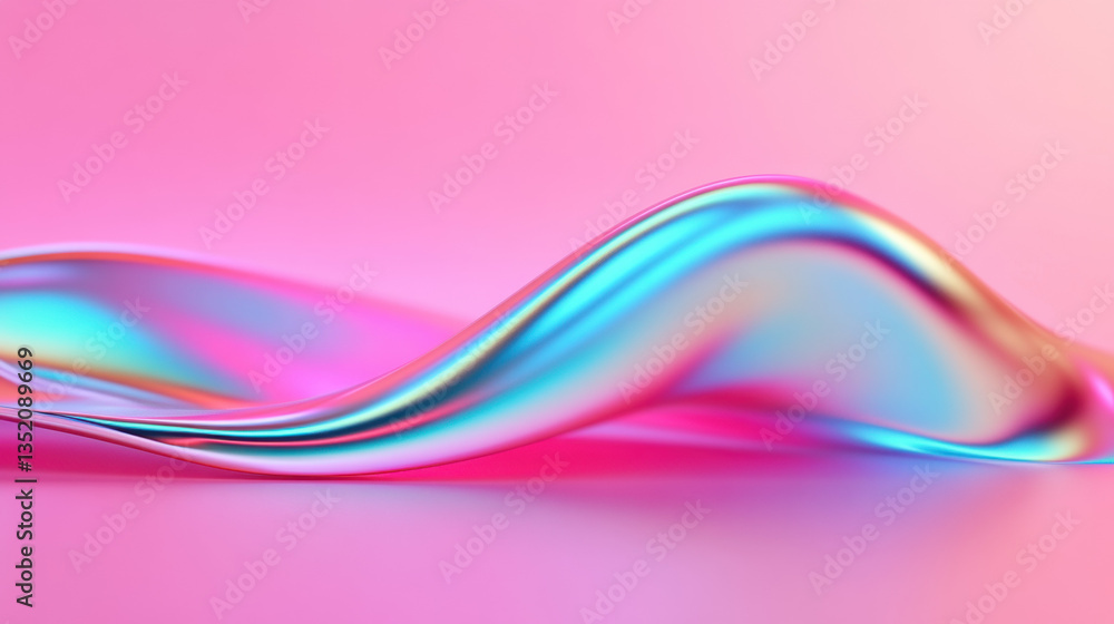 Poster shimmer background, elegant wave of colorful metallic fluid on a soft gradient background.