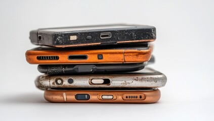 Stack of used mobile phones