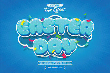 Easter day editable text effect with cloud background and confetti decoration