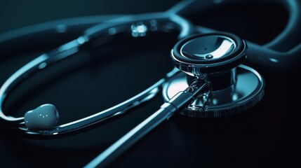 Close-up of a stethoscope on a dark surface.