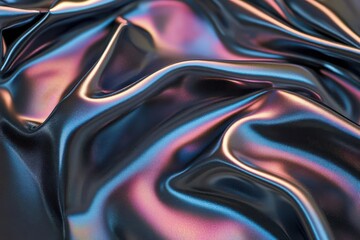 Close-up view of iridescent fabric showcasing vibrant colors and smooth texture, ideal for design