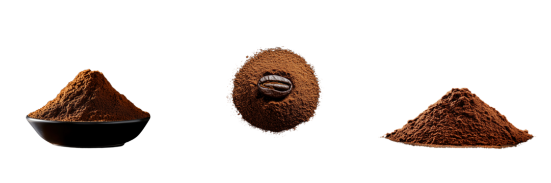 Neutral background close-up of coffee powder on transparent background