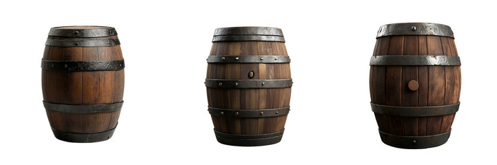 Fototapeta premium Crafting wooden barrels for aging spirits on transparent background