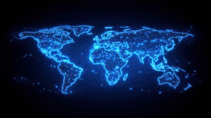Glowing world map, global network, digital cartography, abstract design, background use