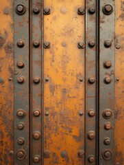 Fototapeta premium Rusty metal surface with rivets, showcasing industrial texture and weathered appearance