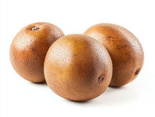Close-up of Three Gold Kiwi Fruits on a White Background