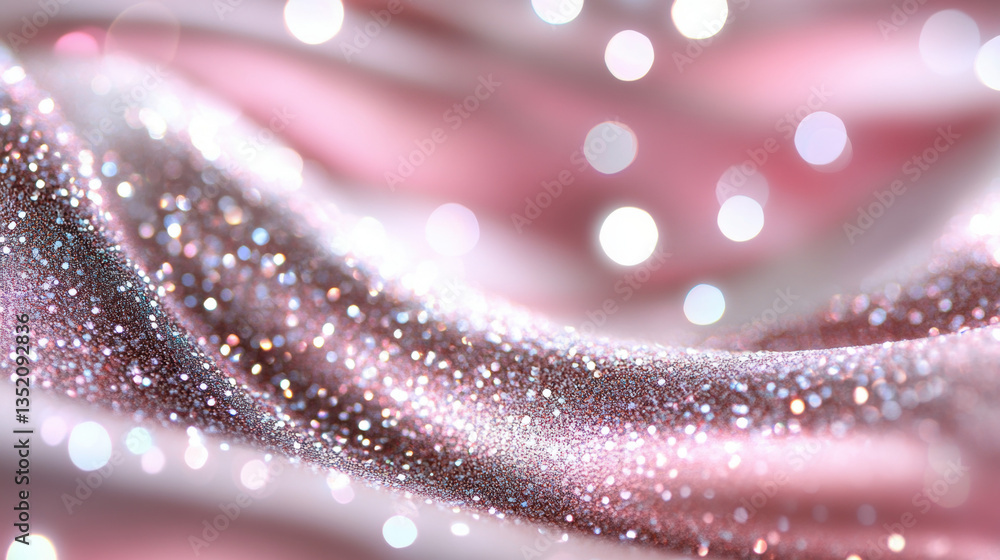 Poster shimmer background, soft pink fabric with sparkling bokeh lights creating a dreamy atmosphere.