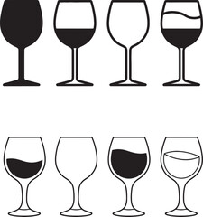 Different filled wine glasses vector icon set By oxinoxi