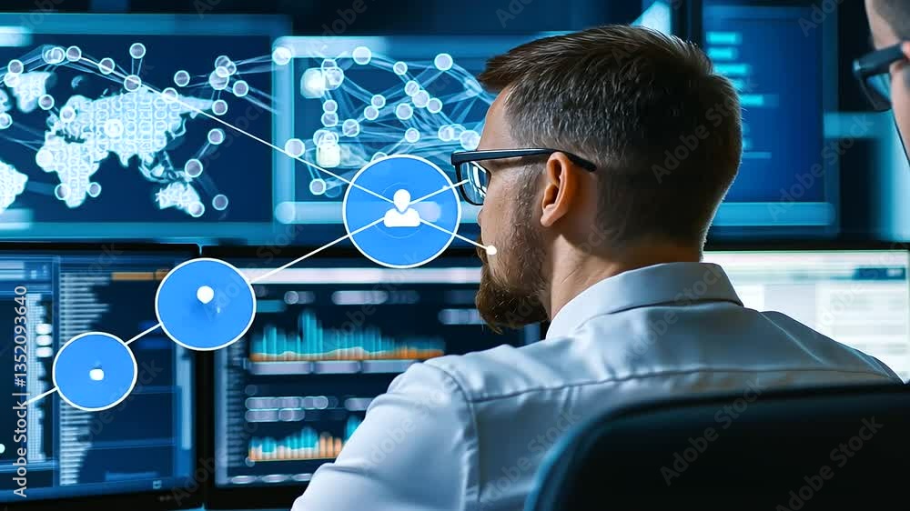 Poster futuristic command center overseeing cutting-edge cloud storage solutions.