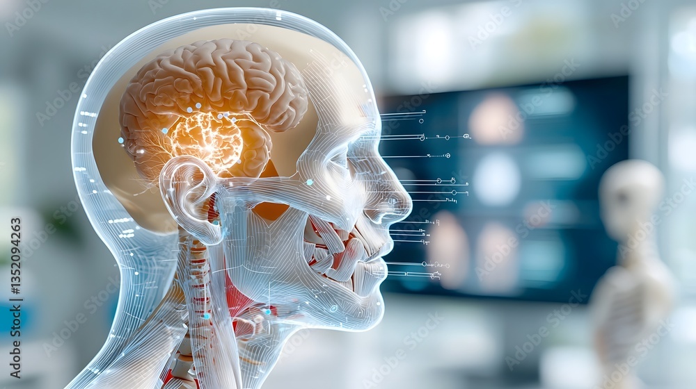 Poster holographic display showcasing anatomical structures and definitions designed for innovative and imm
