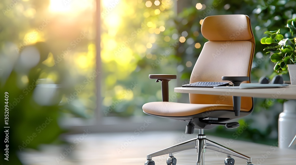 Poster holographic ergonomic chair in futuristic smart workspace with glowing transparent display interface