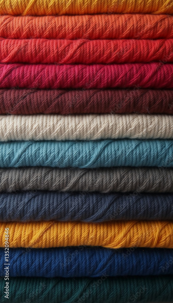 Poster stacks of woolen fabric in various rich colors invite touch and exploration, displaying textures tha