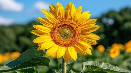 Vibrant sunflower in field, sunny day.