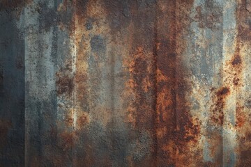 Rusty metal wall with weathered texture, showcasing various shades of brown and blue hues
