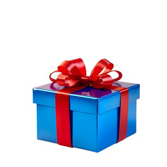 Obraz premium Blue Gift Box with Red Ribbon and Bow - 3D Illustrarion