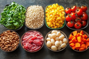 Freshness abounds in our bowls! Enjoy a nourishing salad with tomatoes, corn, and other wholesome vegetables and grains. Discover pure produce bliss.