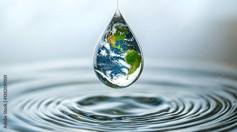 Poster mesmerizing macro view of a water droplet that contains the continents and oceans of planet earth su