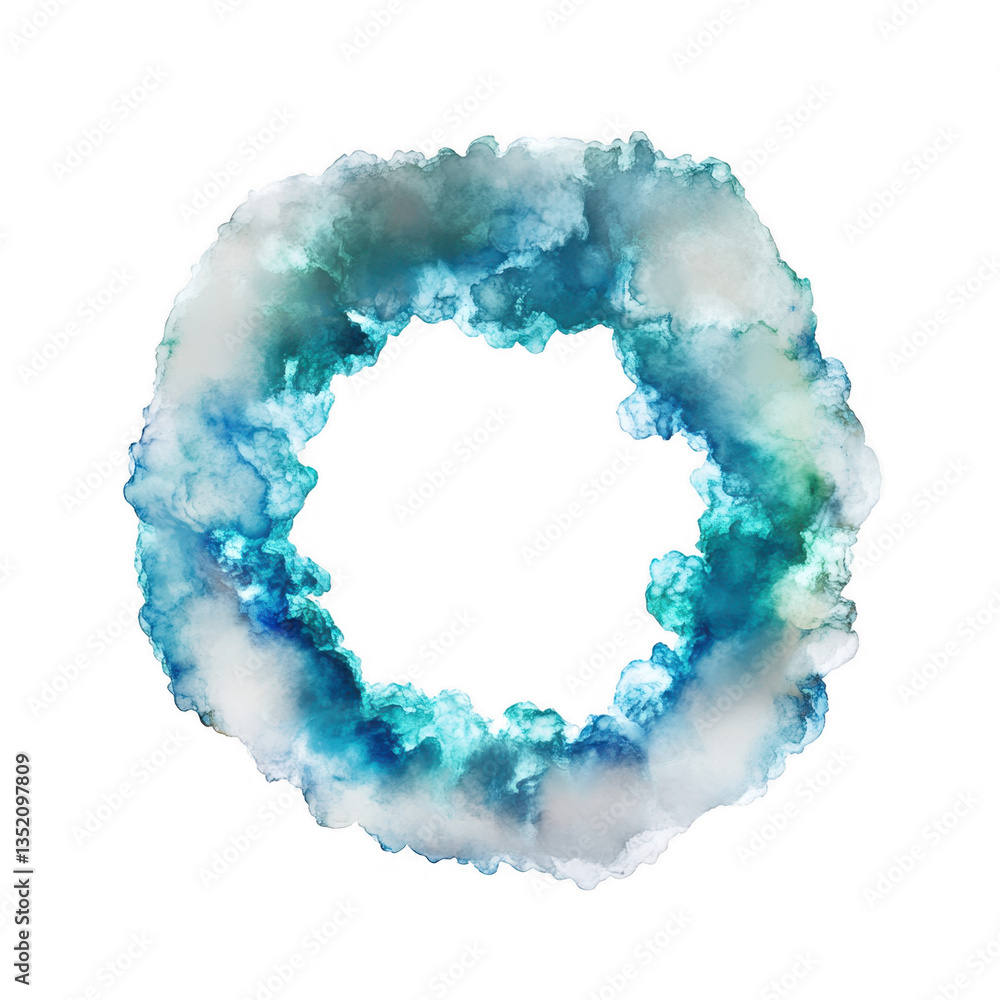 Poster a circular watercolor design featuring a blend of blue and green hues creating a soft ethereal effec
