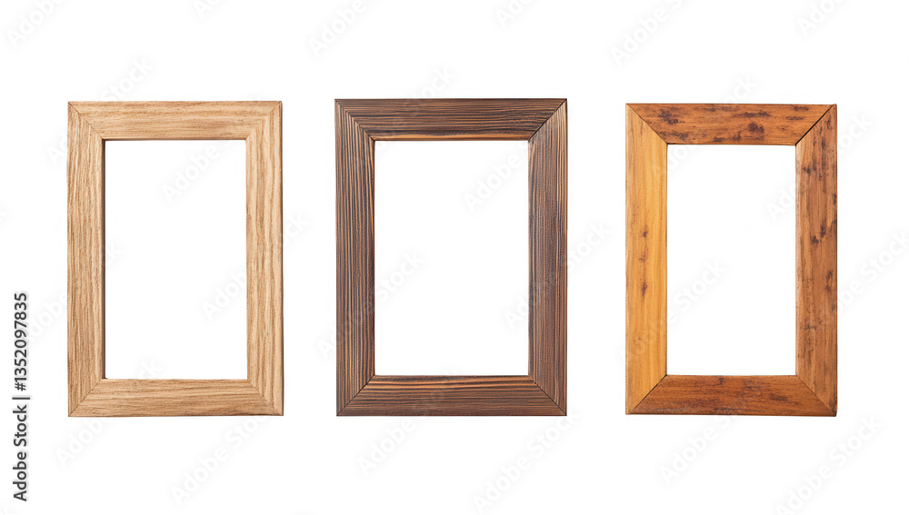 Poster three wooden picture frames arranged side by side each with a different finish showcasing their pote