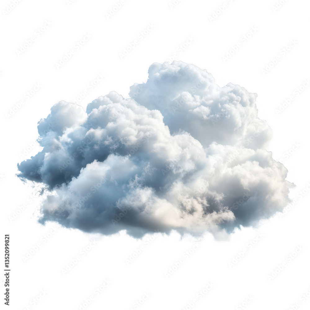 Poster a fluffy white cloud with soft edges set against a plain white background creating a serene and airy