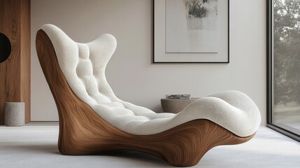 Modern wooden lounge chair design offers interior furniture comfort with textured seating.