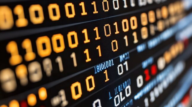 Binary code display close-up. Stock photo