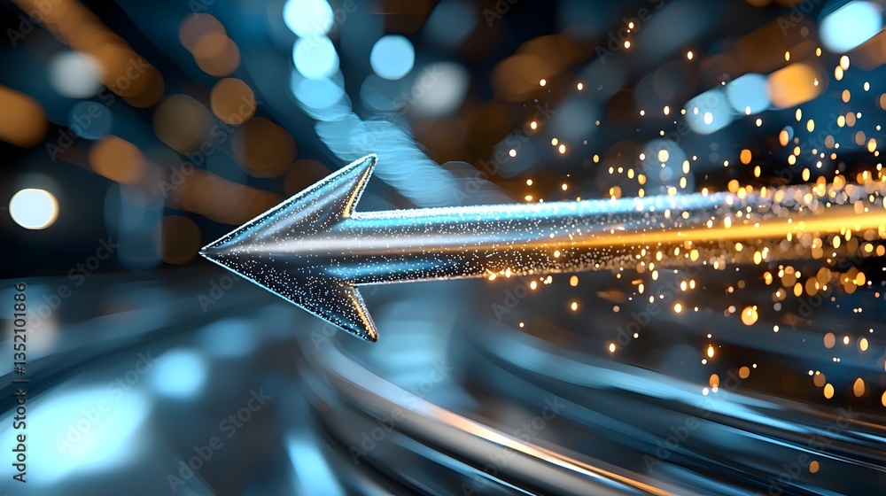 Poster striking abstract geometric arrows in dynamic motion with cool blue tonal depth effect conveying a p