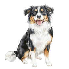 Fototapeta premium a digital illustration of a happy dog sitting showcasing its fluffy fur and cheerful expression the dog features a mix of black white and tan colors presenting a friendly and approachable demeanor