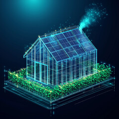 Reduce CO2 emission carbon and reduction gas greenhouse concept in wireframe light low polygon style for environmental and green business based on renewable energy and net zero