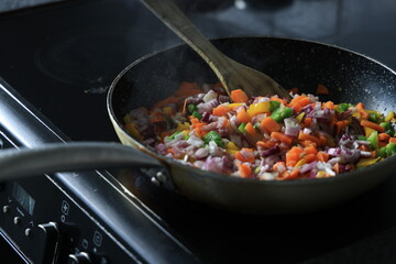 frying pan with vegetables