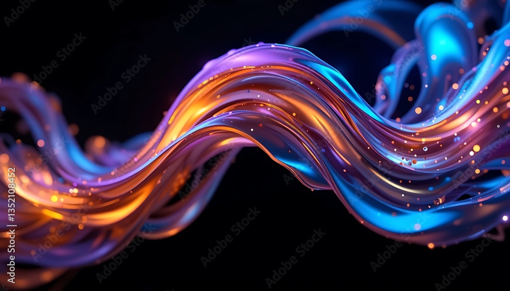 Poster abstract flowing shape with orange and blue gradient on dark background