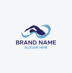 Swimmer Logo with Waves – Aquatic Business Branding

