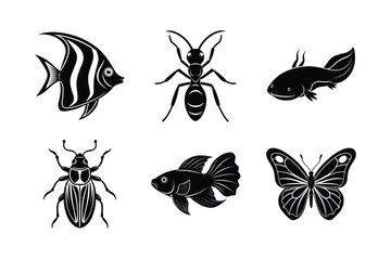 many kinds of animal head line and fill art vector silhouette illustration