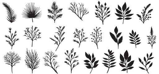 Curved black silhouette tree branches set Vector