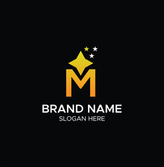 Modern M Letter Logo with Star Design on Black Background

