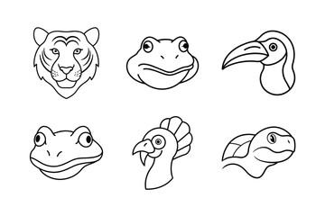 many kinds of animal head line and fill art vector silhouette illustration