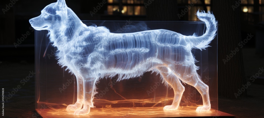 Poster holographic projection of a wolf or bird with shimmering effects in a captivating display