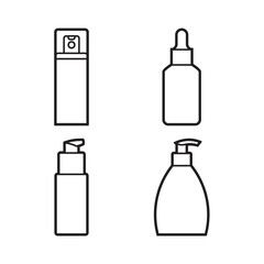 four black and white simple line art cosmetic bottles