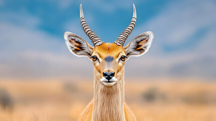 Fototapeta premium Majestic antelope stares, African savanna, blurred background, wildlife photography