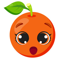 Cute orange fruit with a surprised expression, big eyes, and an open mouth. Perfect for food illustrations, packaging, emoji collections, stickers, and fresh fruit-themed designs
